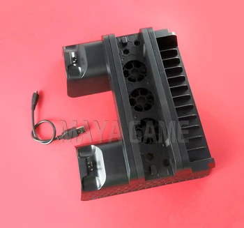 Daudzfunkciju Dual Uzlādes Staciju Doks Vertikālā Statīva Turētājs Dzesēšanas Ventilators Dzesēšanas par PS4 Slim/PS4 Pro