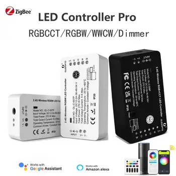 Zigbee 3.0 LED Lentes Kontrolieris Pro RGBCCT / RGBW / WWCW / Reostats Kontrolieris Ar Reset Taustiņu Atbalsta Alexa Balss RF Tālvadības Slēdzi