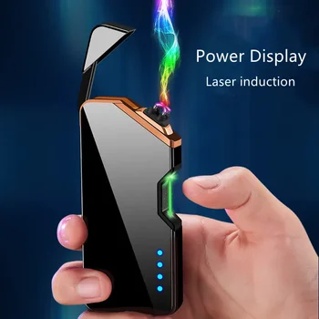 Metāla Gaiši Indukcijas Dual Loka Plazmas Impulsa Uzlādes ar USB Elektriskās Šķiltavas Āra Pretvēja LED Power Displejs Gaišāki Vīriešu Dāvanu