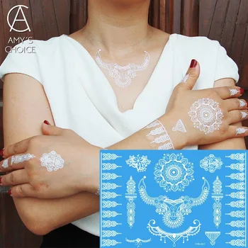 Ūdensizturīgs, Metāla, Zelta, Sudraba, Baltu Body Art Pagaidu Tetovējums Sexy Flash s Uzlīme Uz Indijas Henna