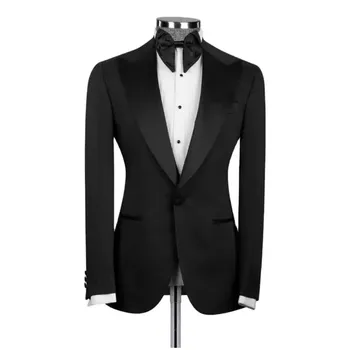 Melns Oficiālu Vīriešu Uzvalki, Slim Fit 3 gabali Sasniedza Atloks Kāzām Līgavainis Apģērbu Modes Pielāgoti Vīriešu Apģērbs, Mētelis, Veste Elsas
