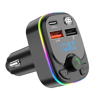Automašīnu Ātrās Uzlādes Bluetooth 5.0 FM Raidītājs PD 28W Dual USB 3.4 Krāsains Apkārtējās Gaismas piepīpētāja MP3 Mūzikas Atskaņotājs