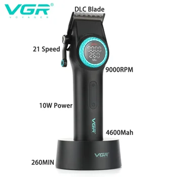 VGR 10W lieljaudas Profesionālās DLC Asmeņu Hair Clipper 9000rpm lielu Ātrumu Mehānisko 21 Ātruma Regulēšana 4600mAh Akumulators Trimmeris
