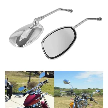 Spoguļi 10mm Alumīnija, Lai Cruiser Helikopters Honda Kawasaki Ducati Harley Suzuki Pasūtījuma 2GAB Motociklu Chrome Ovāls Sānu Atpakaļskata