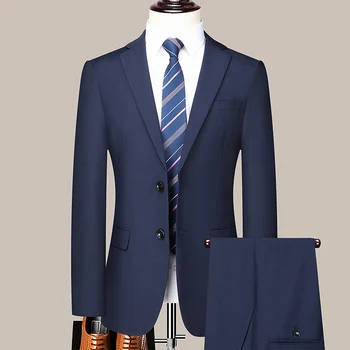 2023 Augstas Kvalitātes Divas Pogas Kāzu Tērps Vīriešiem (uzvalks + Bikses) Modes korejas Slim Biznesa Oficiālu Divu gabals, kas