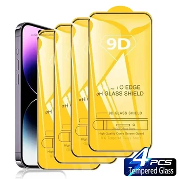 4GAB 9D Ekrāna Aizsargs, Rūdīts Stikls iPhone 11 12 13 14 Pro Max Aizsargājošu Stikla Xs Max XR 12 13 Mini 14 Plus Pilna apdrošināšana