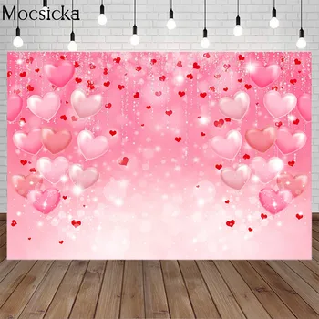Moscicka Valentīna Dienas Fotogrāfiju Fons Rozā Mīlestības Sirds Spīdīgu Flash Bokeh Banner Bērnu Dzimšanas dienas Fons Foto Studija