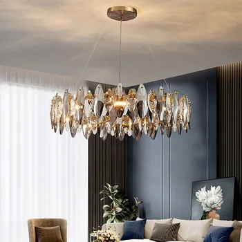 Jaunā, modernā, kristāla lustra, lai dzīvojamā istaba, luksusa mājas dekori apgaismes ķermeņi apaļas zelta led cristal lampas spīdumu