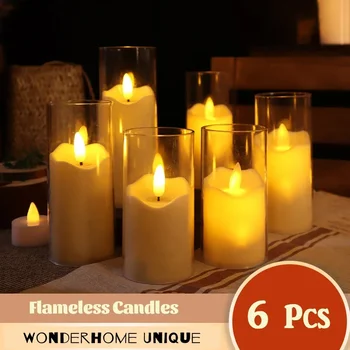 6Pcs Led Flameless Elektriskās Sveces, Lampas, Akrila Stikls, Mirgo Akumulatora Viltus Tealight Svece Taras Kāzu Ziemassvētkiem