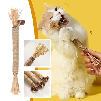 Kaķis Rotaļlietas Silvervine Košļāt Stick Kaķēns Ārstēt Catnip Rotaļlietas Dabas Stuff Ar Catnip, Lai Tīrītu Zobus Iekštelpu Zobu D1Q3