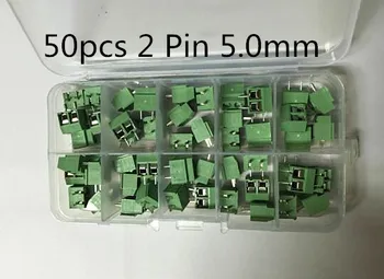 bezmaksas piegāde 50gab 2 Pin Skrūvi Zaļā PCB Spaiļu Bloka Savienotājs 5mm Piķa ar lodziņu