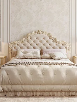 Franču cieta koka griešanai mūsdienu vienkārši pils gulta high-end gaismas luksusa divvietīgu gultu
