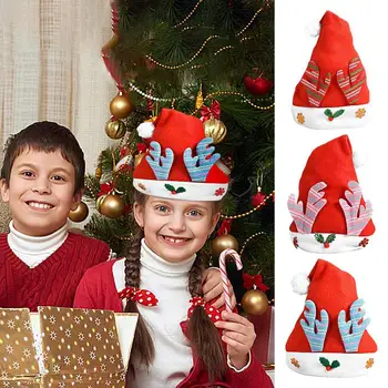 Santa Hat Bērniem Pūkains Brīvdienu Cepure ar Karikatūra Patteren Ragi Jauno Gadu Gudrs Pieaugušajiem CapNavidad Noel Ziemassvētki Apdare 2024