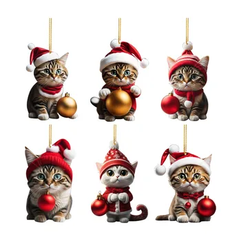 2D Akrila Ziemassvētku Kaķis Rotājumi Ziemassvētku Eglītes Piekārtiem Rotājumi Kulons Gudrs Dubultās Drukas Ziemassvētku Dekori Jauns Gads, 2024