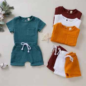 2023 Vasaras Bērnu Apģērbu 2 Gabals Komplekti Kabatas Zēnu T-krekls Elastīgs Viduklis Siksniņa Bikses Bērniem, Loungewear Meitene