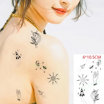 Ūdensnecaurlaidīgus Pagaidu Tetovējumu Uzlīmes ins Raķešu saule, mēness, planētas ziedu gudrs Body Art flash tetovējums viltus tatto Sievietēm Vīriešiem