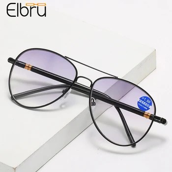 Elbru Vīrieši Sievietes Bifocals Lasīšanas Brilles, HD Anti Zilā Gaisma Presbyopic Brilles Vintage Izmēģinājuma Metāla Briļļu Dioptriju +1.0 +3.5