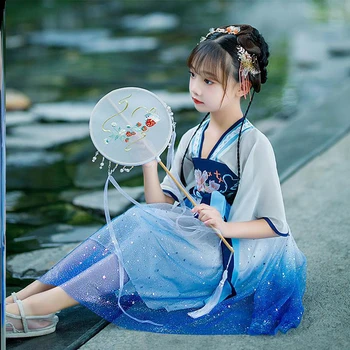 Toddler Bērnu Bērniem Tang Dynasty Tērpi Ķīniešu Stilā Princese Kostīmu Tradicionālo Hanfu Īsām Piedurknēm Kleita Cute Girl Vasaras