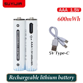 AAA 1,5 V 600mWh uzlādējams litija akumulatoru ar USB Tipa c ātra uzlāde akumulatoru, tālvadības pults kamerai elektriskās rotaļlietas
