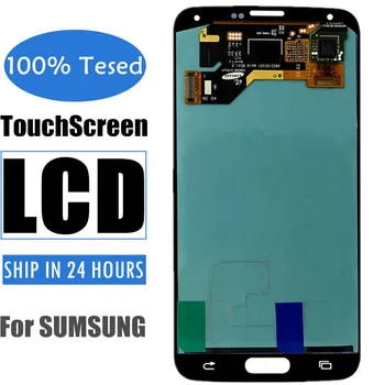Black Mobilais Pilnīgu LCD Ekrāns Samsung Galaxy S5 G900 G900M G900F Displeja Panelis TouchScreen Digitizer Ar Rāmi