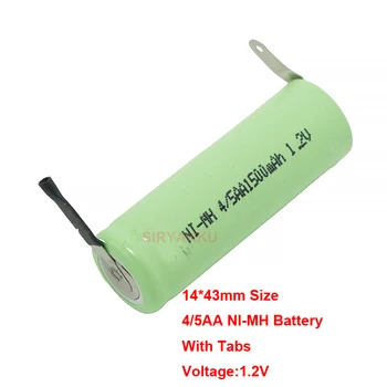 1.2 V 4/5AA NIMH Rechargeable1500mah 4/5 AA NI-MH Akumulatoru ar Lodēšanu Cilnes 14X43MM Elektrisko Skuvekļu Akumulators
