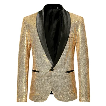 HOO 2023 Vīriešu Zelta Krāsas bremžu Pretbloķēšanas Sequin Uzvalks Jaka Uzņēmēja Mc Studio Darbības žakete