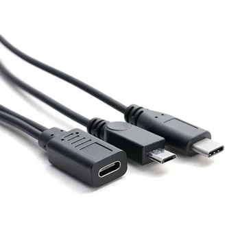 C tipa uzlādes izplešanās datu izplatītājs adaptera kabelis, USB 3.1/Micro USB 1 sieviešu Micro USB C tipa vīrietis