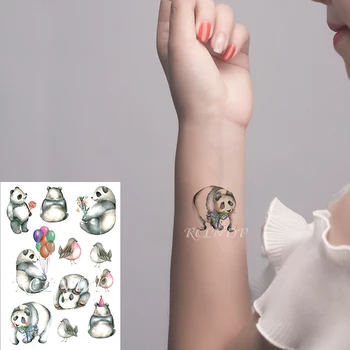 Ūdensnecaurlaidīgus Pagaidu Tetovējumu Uzlīmes Karikatūra Panda Putnu Bolloon Konfekte Viltus Tatto Flash Tetovējums Kāja Mākslas Sievietēm Vīriešiem