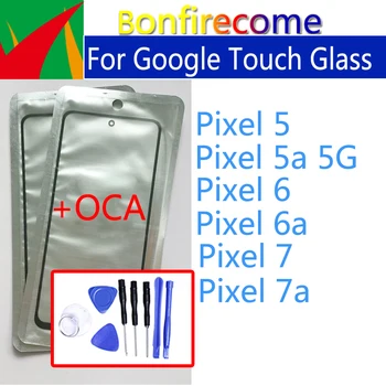 Google Pikseļu 5 6 6a 7 7a 5a 5G Touch Ekrāns Priekšējā Stikla Panelis LCD Objektīvs Ar OCA Līme
