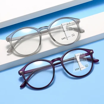 Retro Apaļā Rāmja Lasīšanas Brilles Tālu Un Tuvu, Divējāda lietojuma Sievietēm, Vīriešiem Pakāpeniski Multi-focus Anti-zila Gaisma Presbyopic Brilles