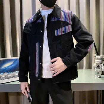 2023 Rudens korejas Raibs Jaka Vīriešu Modes Slim Fit Gadījuma Bomber Jacket Vīriešu Atloks Sociālo Streetwear Vējjaka Mētelis