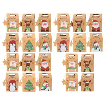 24 Gabali Ziemassvētku Kraft Papīra Maisiņi ar Vārdu Frāzes Konfektes Iesaiņojums, kastīte Festivāls Ziemassvētku Puse, Dzimšanas dienas Svētku Cepumi