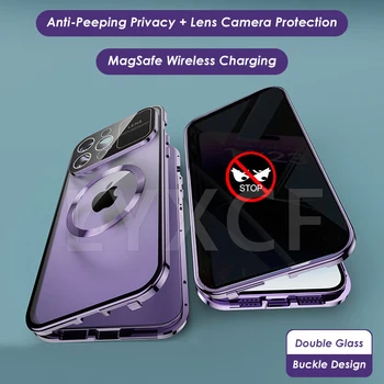 Liels Logs, Anti-Peeping Privātuma Lietā Par iPhone 15 14 13 12 Pro Max Double Sided Stikla Bezvadu Lādēšanas Aizsardzības Vāciņu