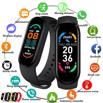 Ir 2021. M6 Smart Skatīties Sieviešu Vīriešu Sporta Aproce Bluetooth Smartwatch Sirdsdarbība Fitnesa Izsekošanas Xiaomi Apple Android Pulksteņi