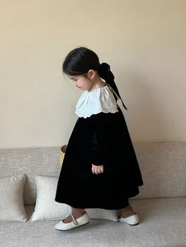 Meitenes, Ikdienas Kleitas, Pavasara Sezonā Jaunais Korejas Bērnu Apģērbu Korejiešu Franču Retro Stila Mežģīņu Apkakle Vienkārši Moderns
