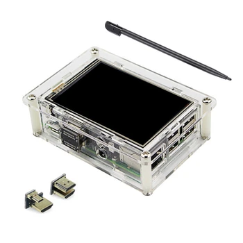 Jaunu 3.5 collu USB HDMI-saderīgam Touch Screen LCD Monitor + Case + Heatsink Aveņu Pi 3B+ 4B