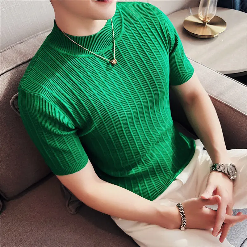 2022. gada Vasaras Jaunā Modes Apģērbi Vīriešiem Gadījuma tīrtoņa Krāsu Trikotāžas T-krekls Vīriešu Slim Fit Apaļu Apkakli, Īsām Piedurknēm T-krekli R222