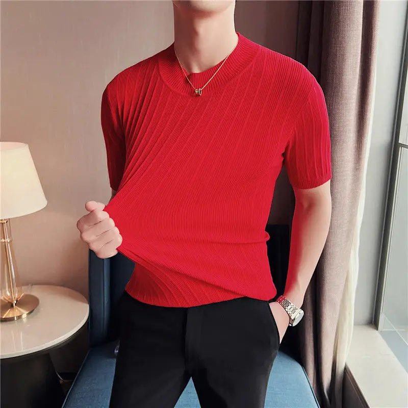 2022. gada Vasaras Jaunā Modes Apģērbi Vīriešiem Gadījuma tīrtoņa Krāsu Trikotāžas T-krekls Vīriešu Slim Fit Apaļu Apkakli, Īsām Piedurknēm T-krekli R223