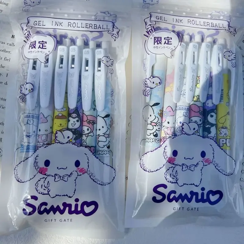 Sanrio 12-36pcs Gēla Pildspalva Kawaii Hello Kitty Kuromi Melodiju Cinnamoroll Karikatūra Studentiem, Kancelejas preces Rakstīt Rakstāmpiederumi Skolas 0.5 Melna Soma4