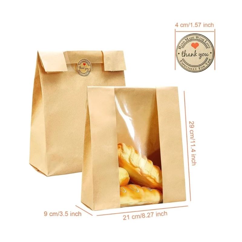 X6HD 50 GAB Kraft Papīra Maisiņi ar Caurspīdīgu Logu Maizes Iepakojuma Maisiņi, Darinātas Cepumu Konfektes Iepakojumu Pounches5