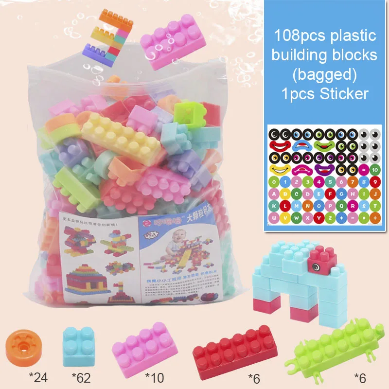 108PCS Plastmasas Celtniecības Bloki Uzlīmes Ar Bērnu Mazo Daļiņu Montāža Rotaļlietas Radošās Izglītības Rotaļlietas, Dāvanas Bērniem, Zēni1