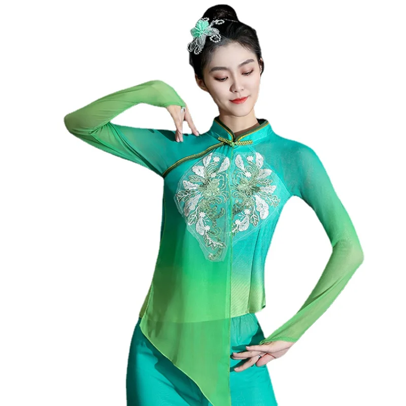 Klasiskā Yangko Deju Hanfu Apģērbu Tautas Dejas Praksē, Apģērbi Tautas Deju Valkāt Seno Tautas Deju Yangko Vidukļa Bungas Uzvalks4