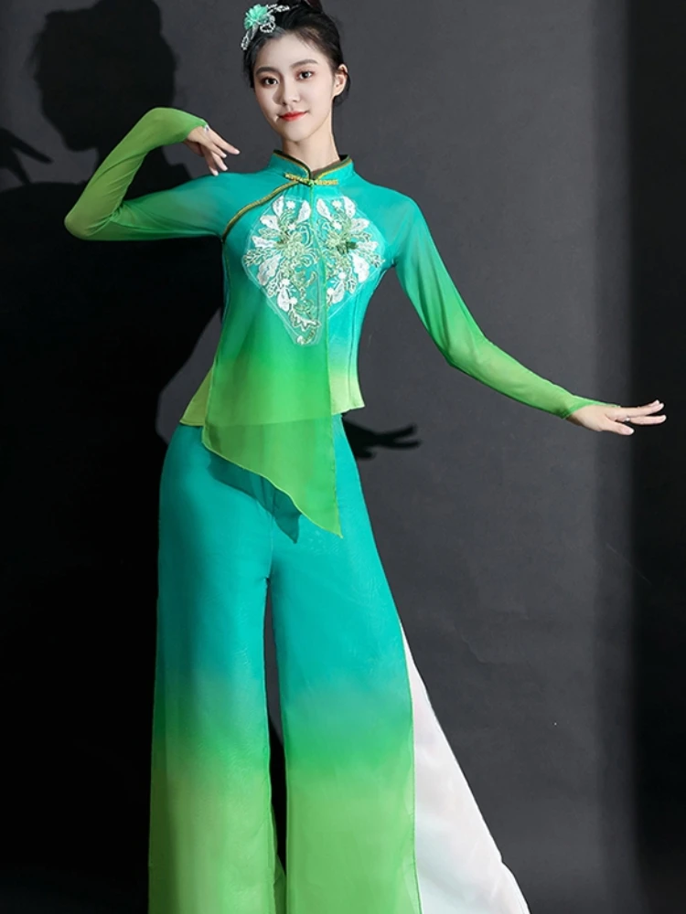 Klasiskā Yangko Deju Hanfu Apģērbu Tautas Dejas Praksē, Apģērbi Tautas Deju Valkāt Seno Tautas Deju Yangko Vidukļa Bungas Uzvalks5