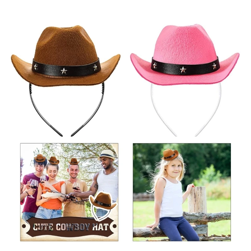 Kovboju Cosplay Kostīmu Hairband Mini Cowgirl Cepuri Westernstyle Puse Hairhoop1