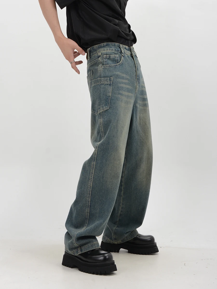 Tumši avangarda Stila Bikses Mazgāt Vintage Vintage Jeans Slim Mop plaša-kājas Garas Bikses1
