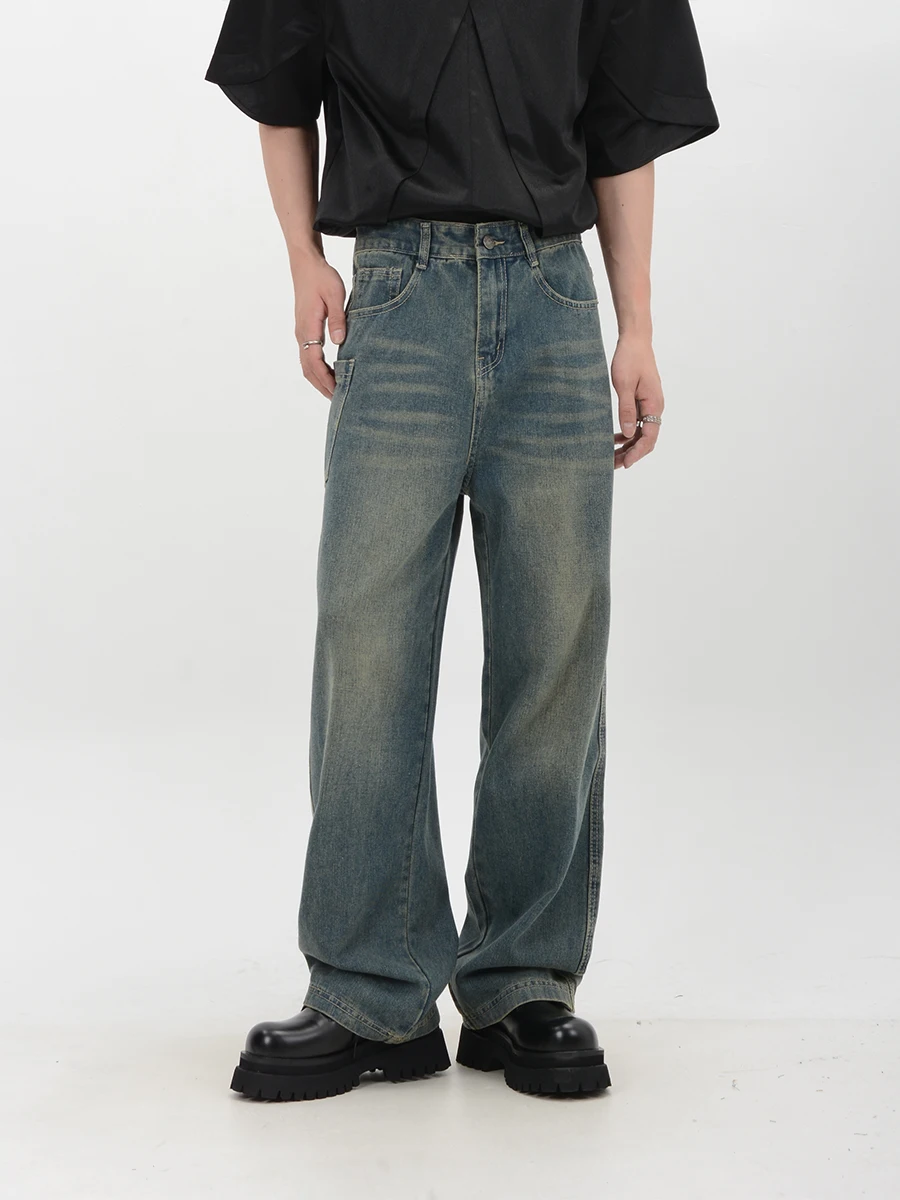 Tumši avangarda Stila Bikses Mazgāt Vintage Vintage Jeans Slim Mop plaša-kājas Garas Bikses2
