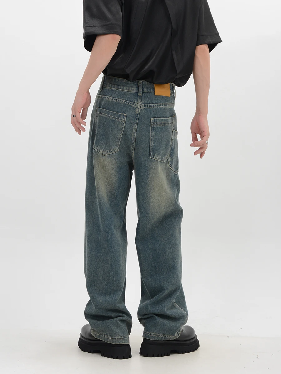 Tumši avangarda Stila Bikses Mazgāt Vintage Vintage Jeans Slim Mop plaša-kājas Garas Bikses3
