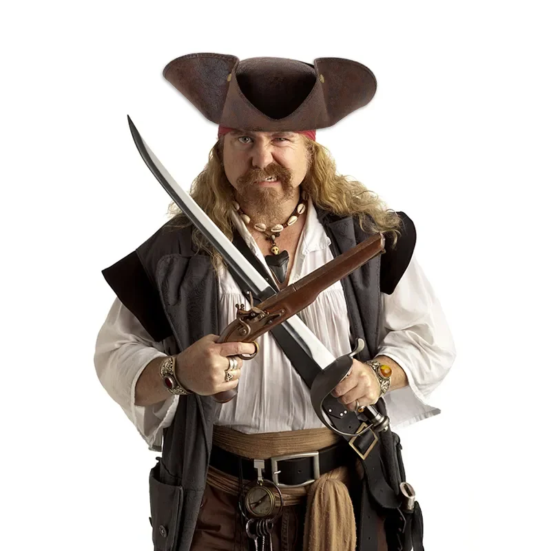 KARSTĀ Mākslīgās Ādas Brūnā Problemātisko Tricorn Pirātu Cepure Maskēties Puse Tērpu Halloween Kapteinis Cosplay Cepures Aksesuāri Cepures2