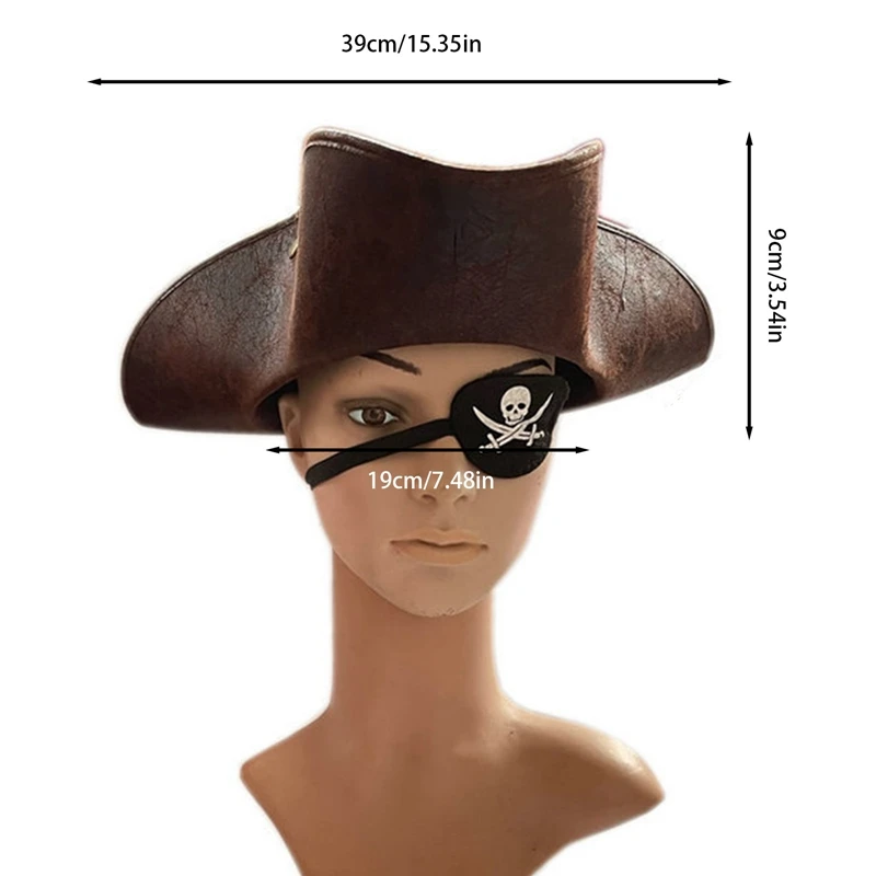KARSTĀ Mākslīgās Ādas Brūnā Problemātisko Tricorn Pirātu Cepure Maskēties Puse Tērpu Halloween Kapteinis Cosplay Cepures Aksesuāri Cepures5