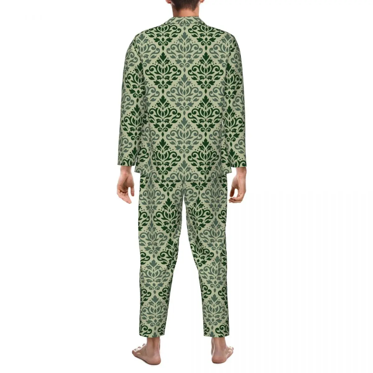 Baroka Drukāt Sleepwear Rudens Ražas Damask Vintage Lielajam Pidžamas Komplekts Cilvēks Ar Garām Piedurknēm Gudrs Atpūtas Grafiskais Naktsveļu2